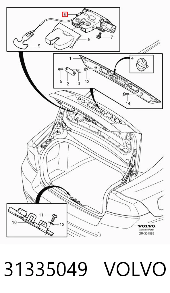 Cerradura de tapa de maletero 31335049 VOLVO