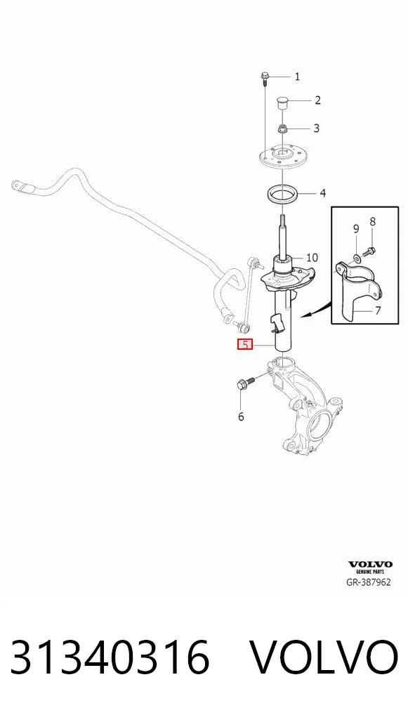 31340316 Volvo Amortiguador eje delantero derecha