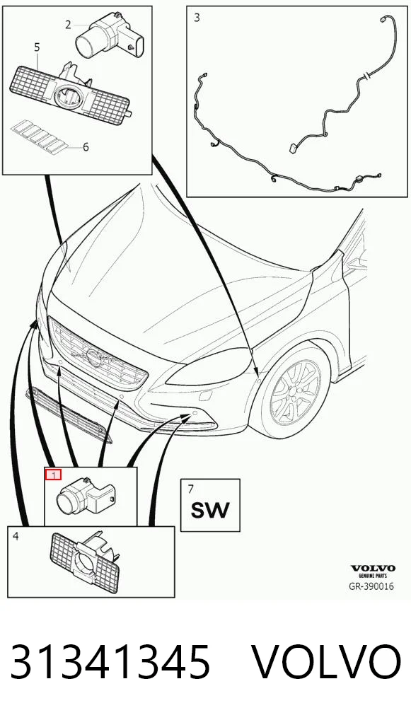 31341345 Volvo Sensor lateral delantero/trasero de aparcamiento