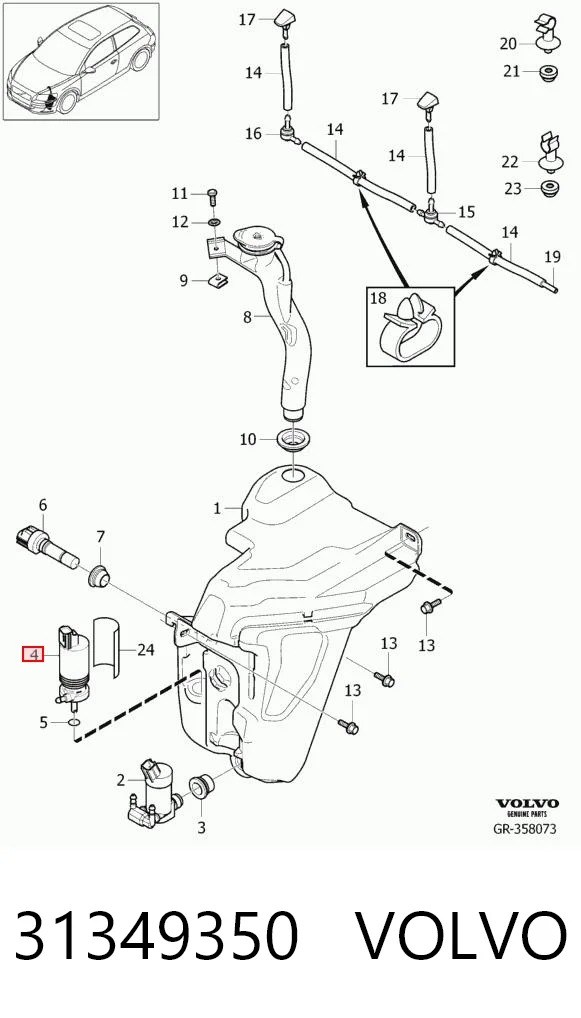 31349350 Volvo Bomba de limpiaparabrisas delantera