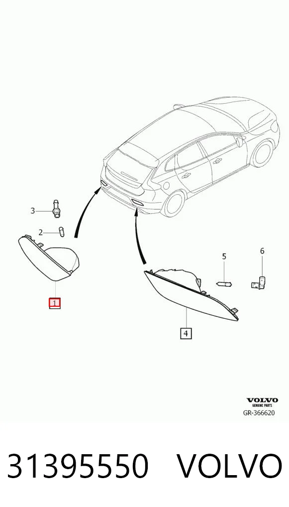 31395550 Volvo Faro niebla trasero izquierdo