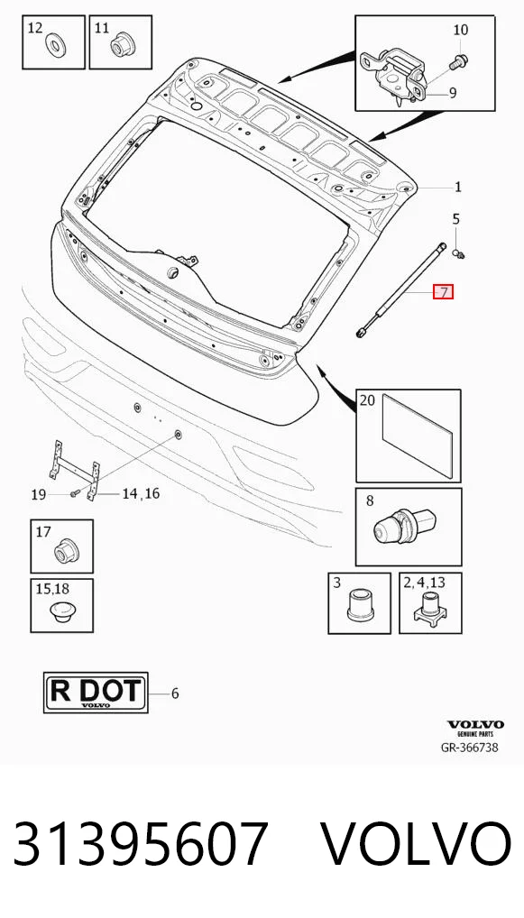 31395607 Volvo Amortiguador de porton