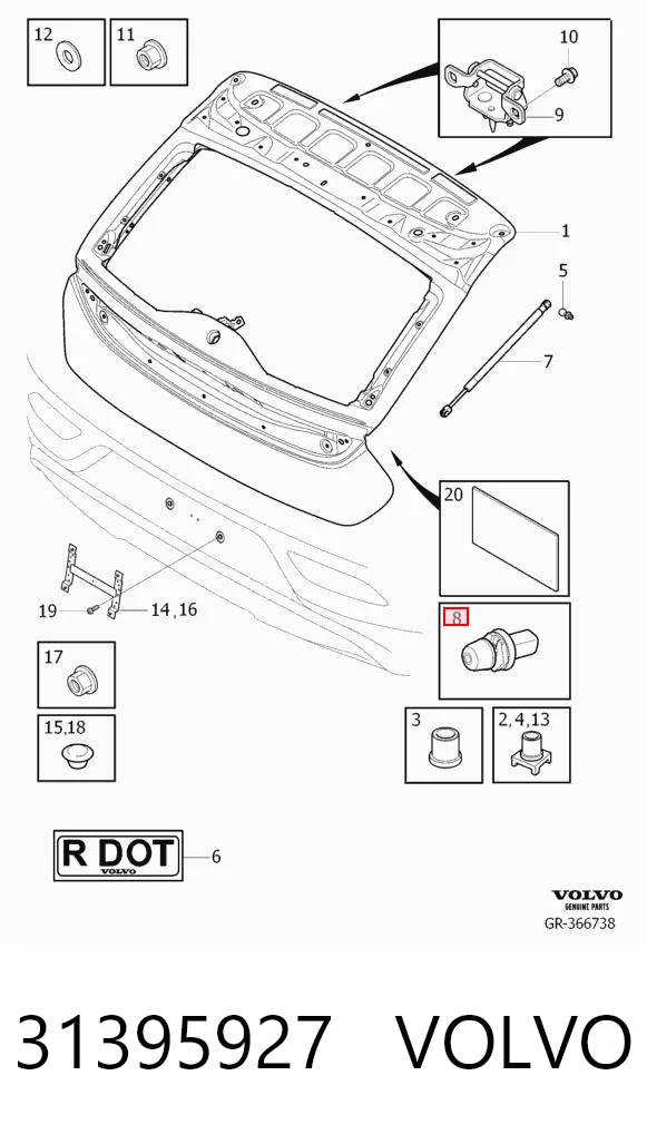31395927 Volvo Tope de la tapa del maletero