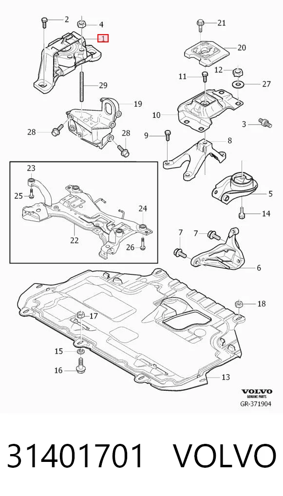 31401701 Volvo Soporte delantero derecho del motor