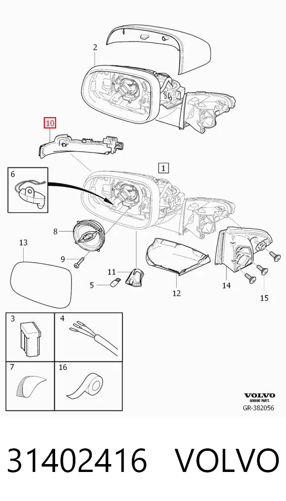 31402416 Volvo Luz intermitente del espejo retrovisor derecho