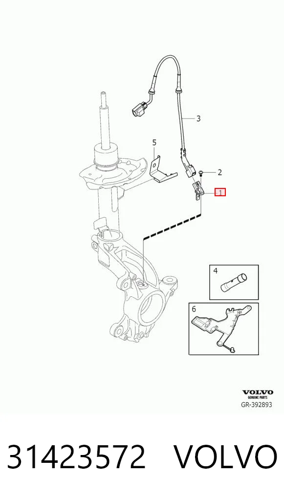 31423572 Volvo Sensor de freno, delantero derecho