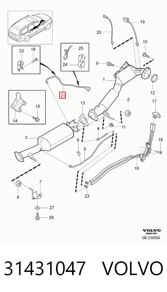 31431047 Volvo Sensor de temperatura de gases de escape después del catalizador