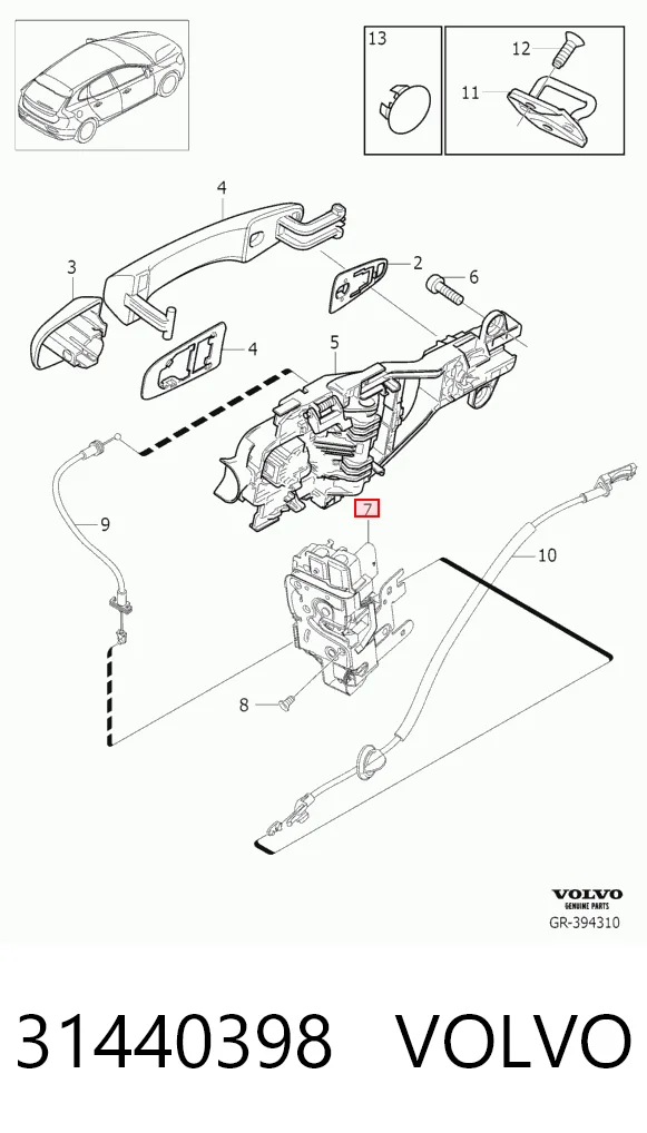 31440398 Volvo Cerradura de la puerta trasera derecha
