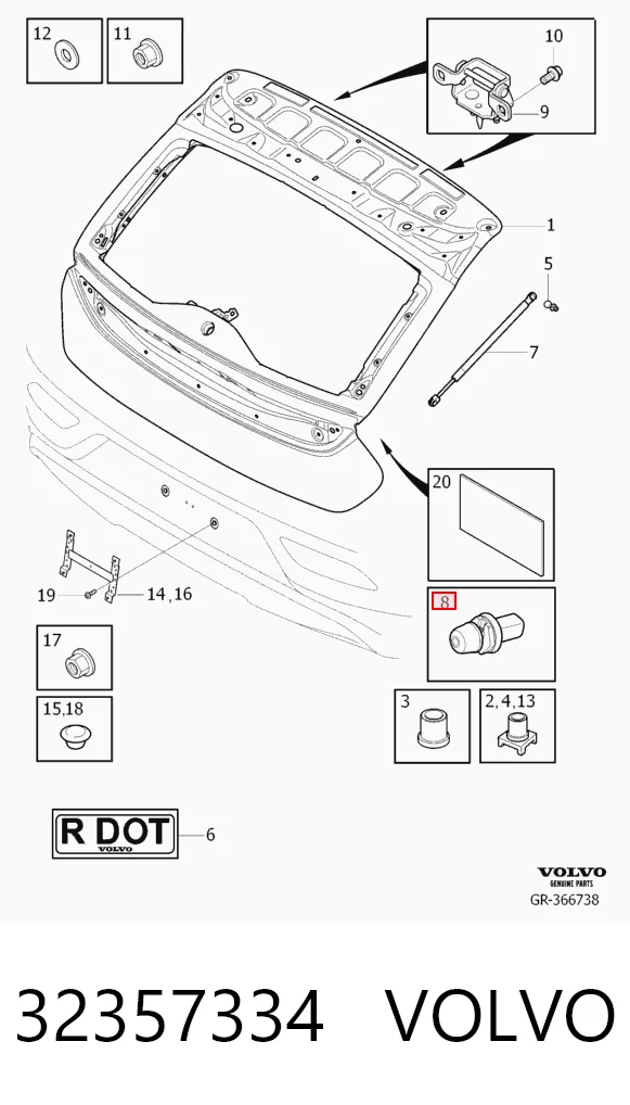 32357334 Volvo Tope de la tapa del maletero
