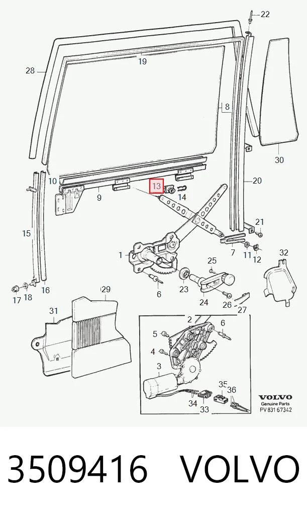 3509416 Volvo Patín del elevalunas delantero