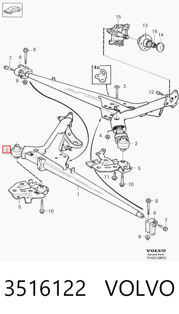 3516122 Volvo Buje delantero del brazo trasero
