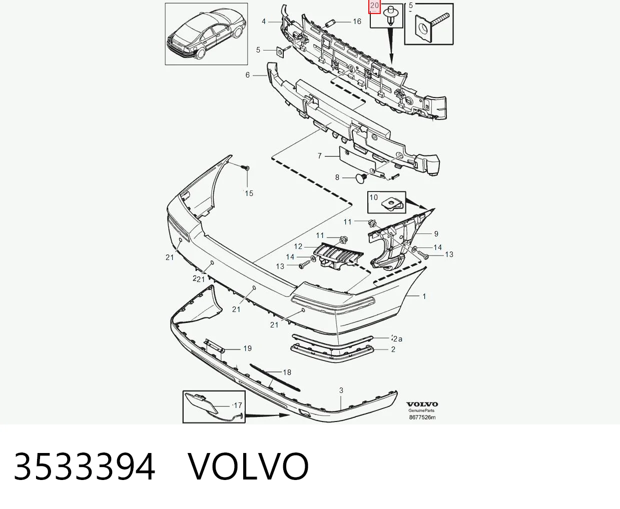3533394 Volvo Clip de fijación del guardabarros delantero
