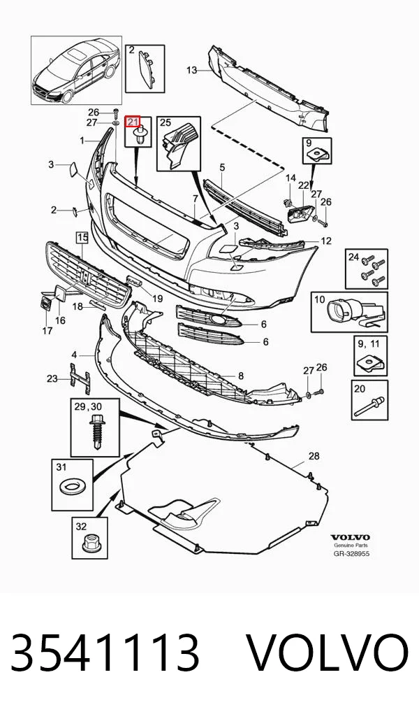 3541113 Volvo Clips de montaje parachoques delantero