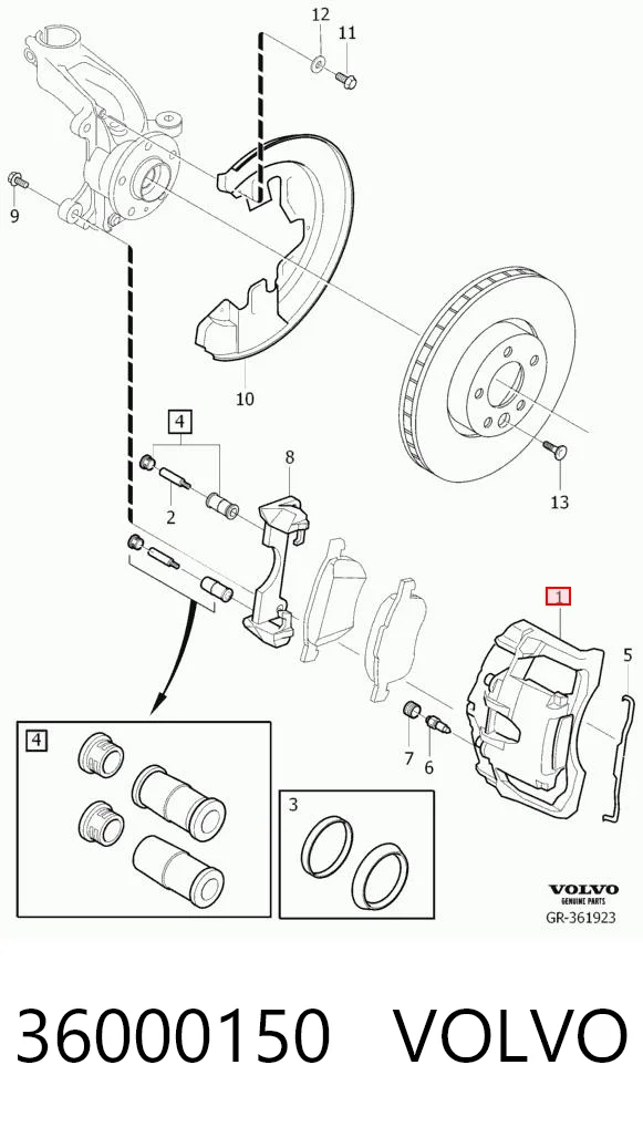 36000150 Volvo Pinza de freno delantera derecha