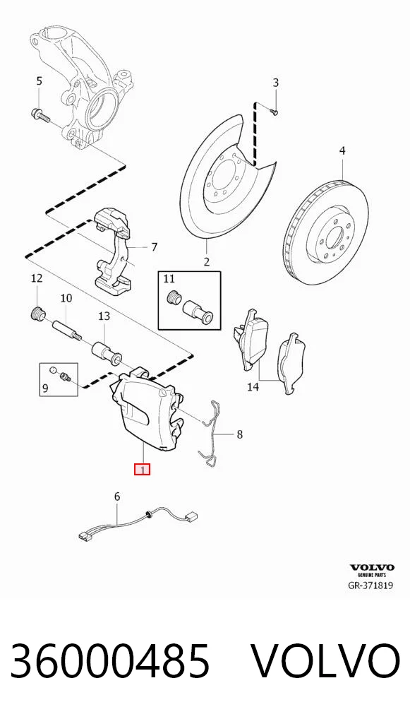 36000485 Volvo Pinza de freno delantera derecha