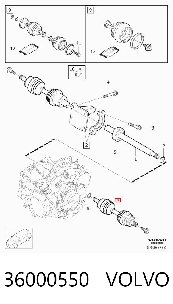 36000550 Volvo Semieje delantero izquierdo