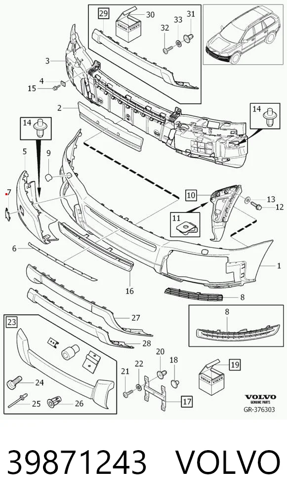 39871243 Volvo Cobertura de parachoques, enganche de remolque, delantera 