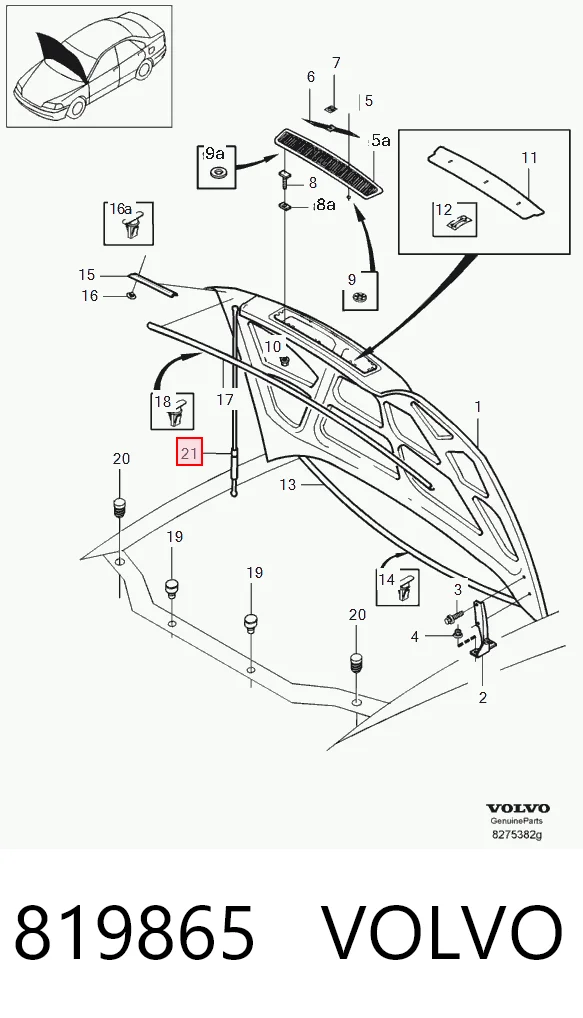 Muelle neumático de capó de motor V40 familiar (1995-2004) original desde 17,79 €