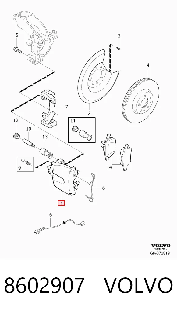 8602907 Volvo Pinza de freno delantera izquierda