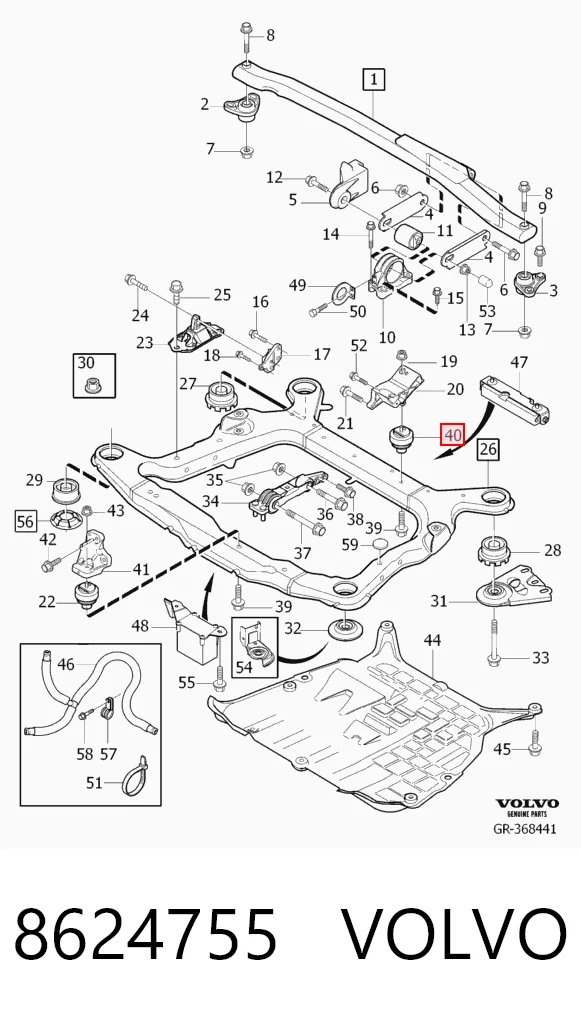 Soporte trasero del motor 8624755 VOLVO