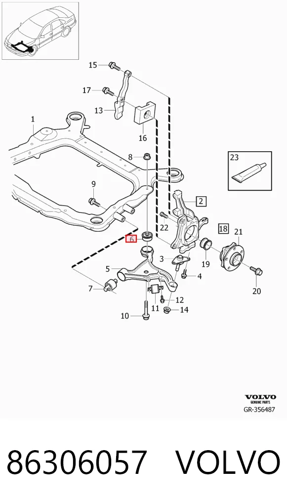 Buje delantero inferior del brazo de suspensión 86306057 VOLVO