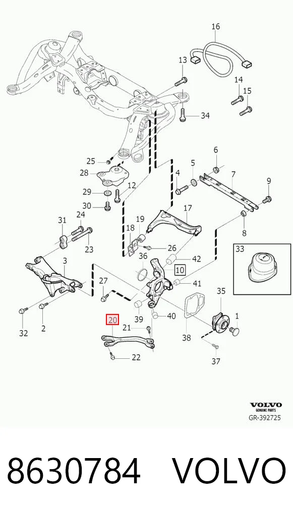 8630784 Volvo Brazo longitudinal inferior izquierdo de la suspensión trasera