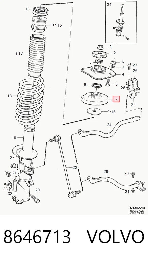 8646713 Volvo Soporte del amortiguador delantero