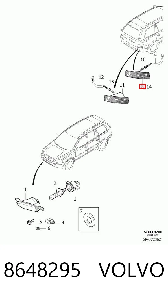 8648295 Volvo Reflector, trasero, derecho