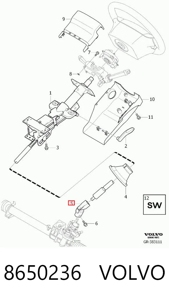 8650236 Volvo Cardán inferior de la columna de dirección