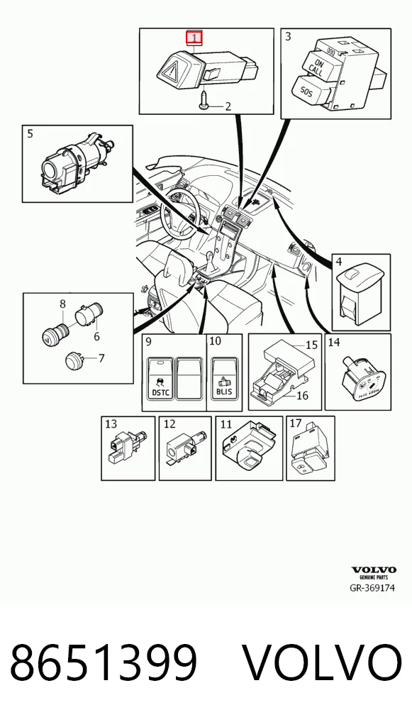 Boton de luz de emergencía para Volvo S40 II MS