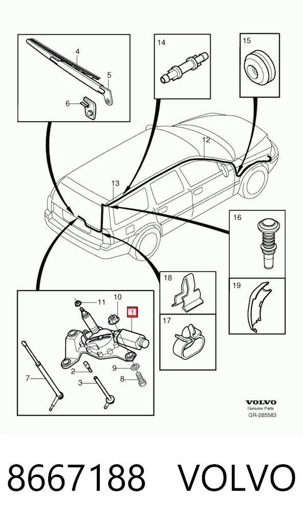 8667188 Volvo Motor del limpiaparabrisas trasero