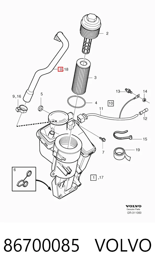 Tubo de ventilación del cárter (separador de aceite) 86700085 VOLVO