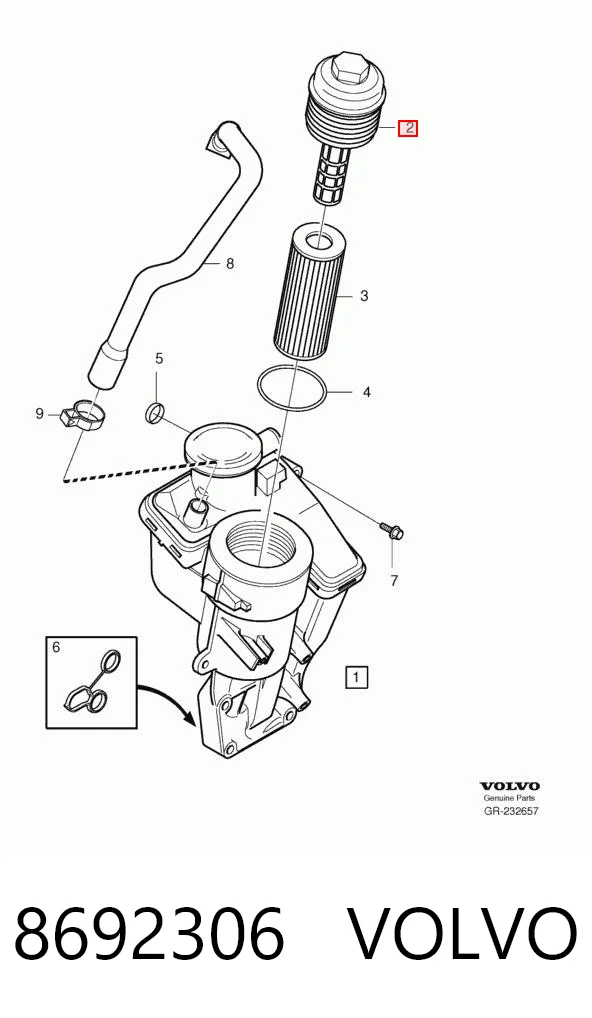 8692306 Volvo Tapa del filtro de aceite