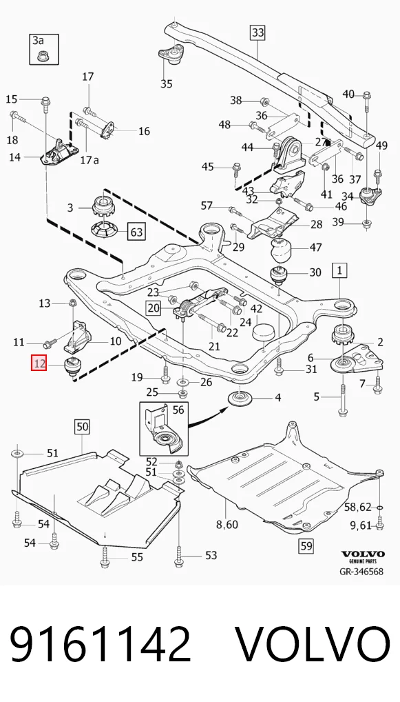9161142 Volvo Soporte delantero derecho del motor
