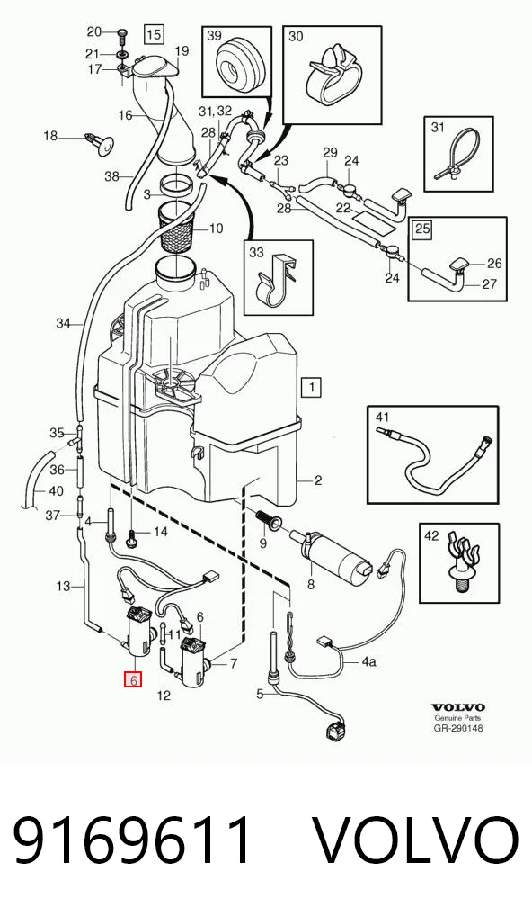 9169611 Volvo Bomba de agua de lavado, lavado de parabrisas, delantera