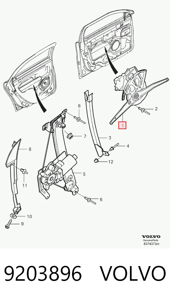 Mecanismo levanta, puerta delantera derecha para Volvo S80 I TS, TH, KV