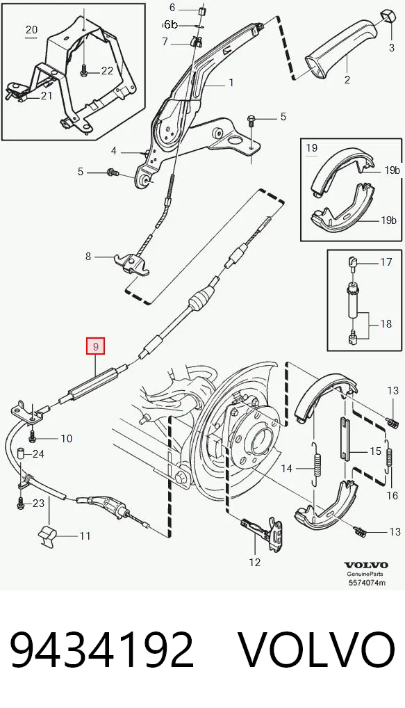 9434192 Volvo Cable de freno de mano trasero derecho/izquierdo