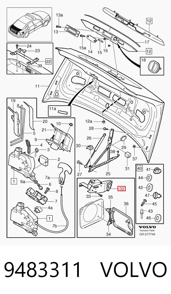 9483311 Volvo Cerradura de la tapa del depósito de combustible