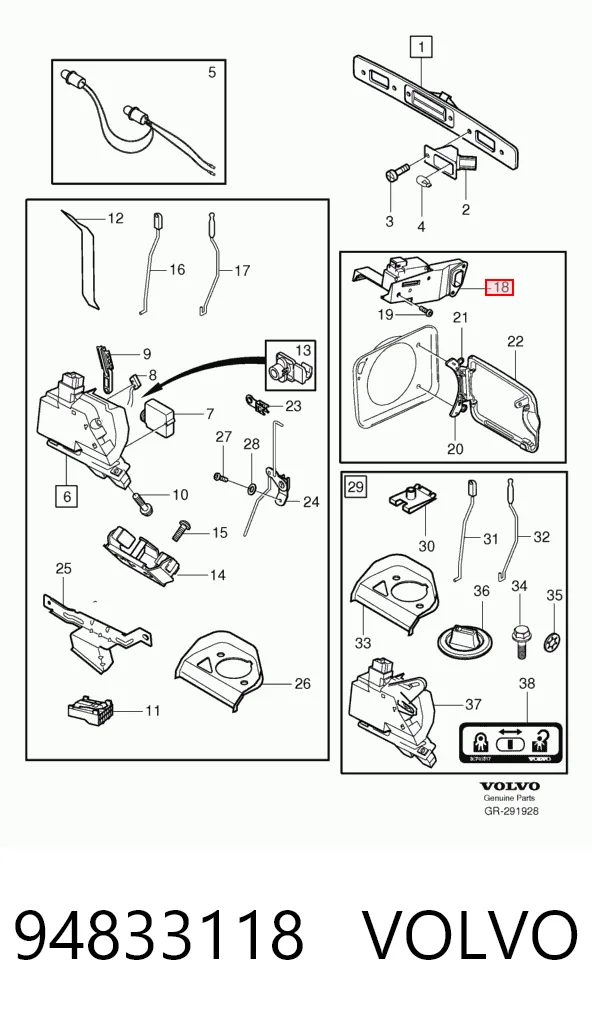 Cerradura de la tapa del depósito de combustible 94833118 VOLVO