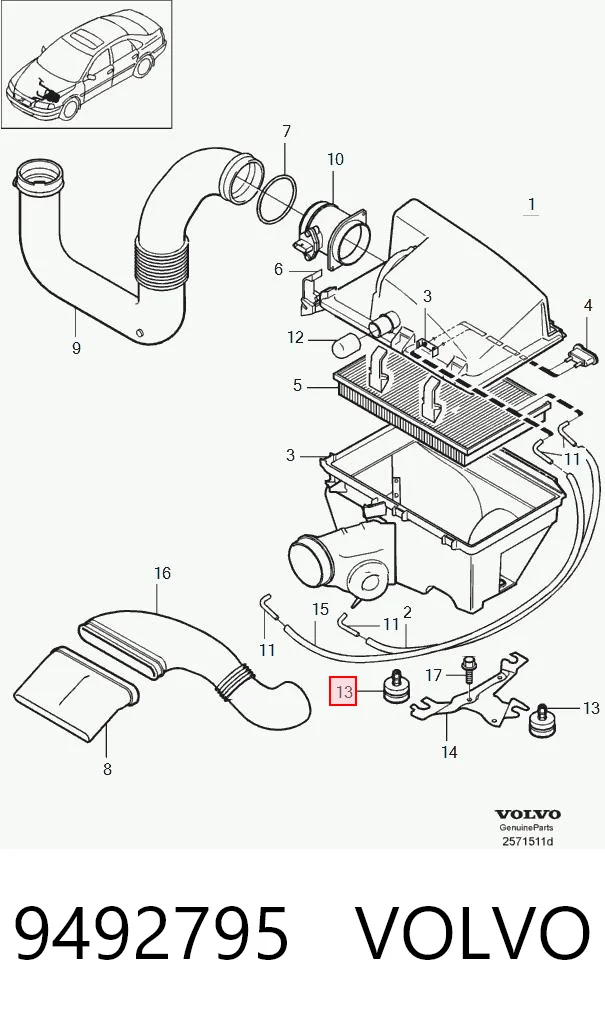 9492795 Volvo Soporte de la caja del filtro de aire