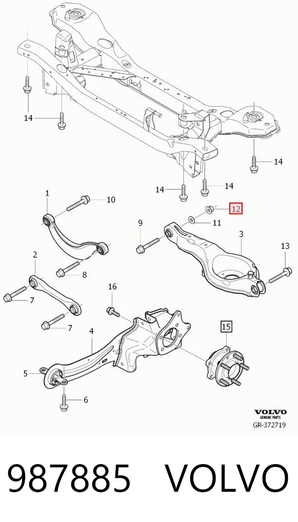 987885 Volvo Perno de fijación interior del brazo oscilante inferior trasero