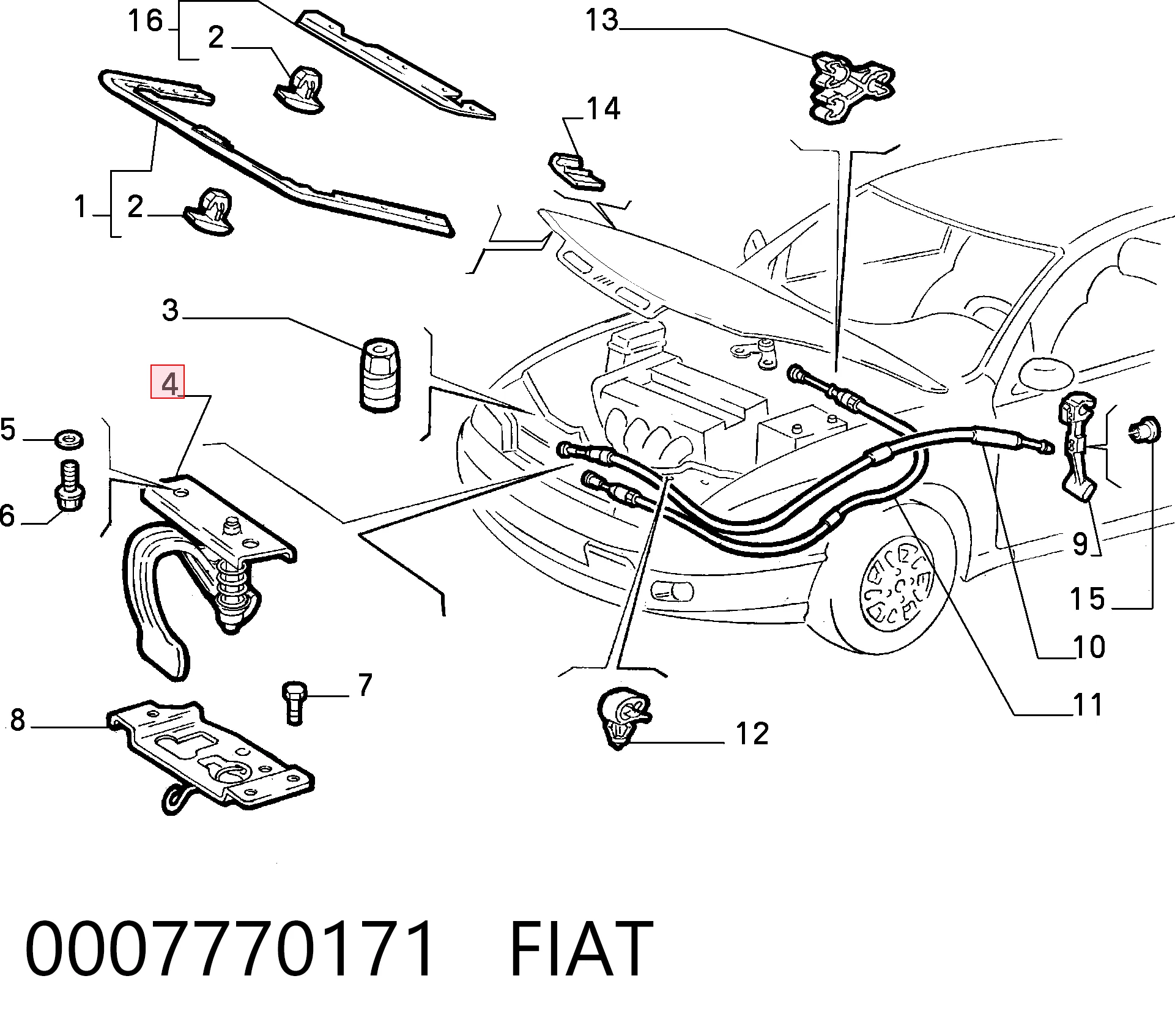 Cerradura de Capot para Fiat Brava  182