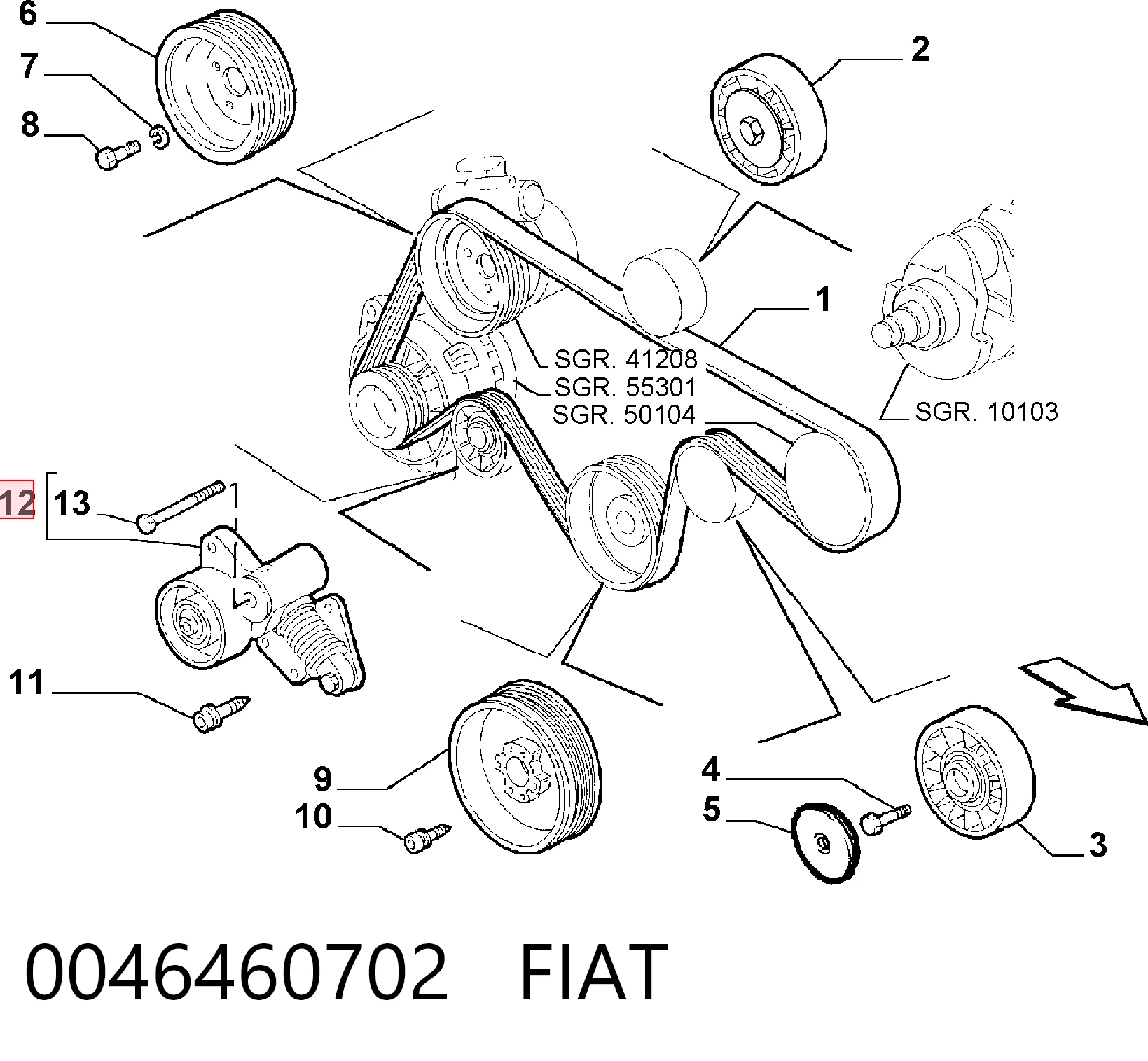 Tensor de correa de accesorios 0046460702 FIAT