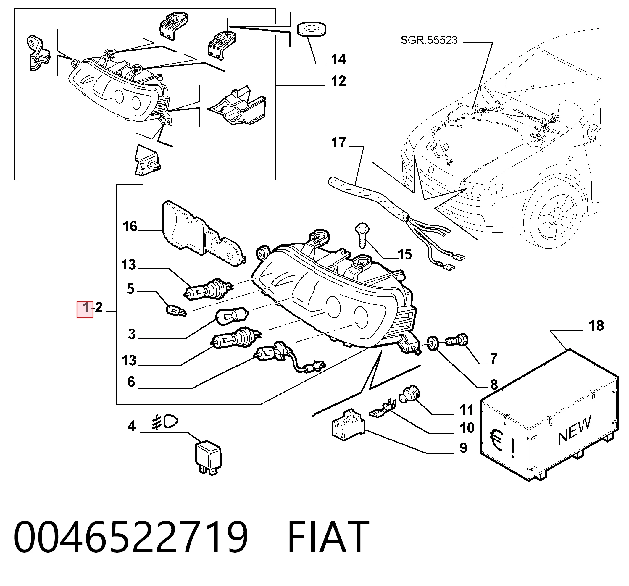 Faro delantero derecho Fiat Punto II