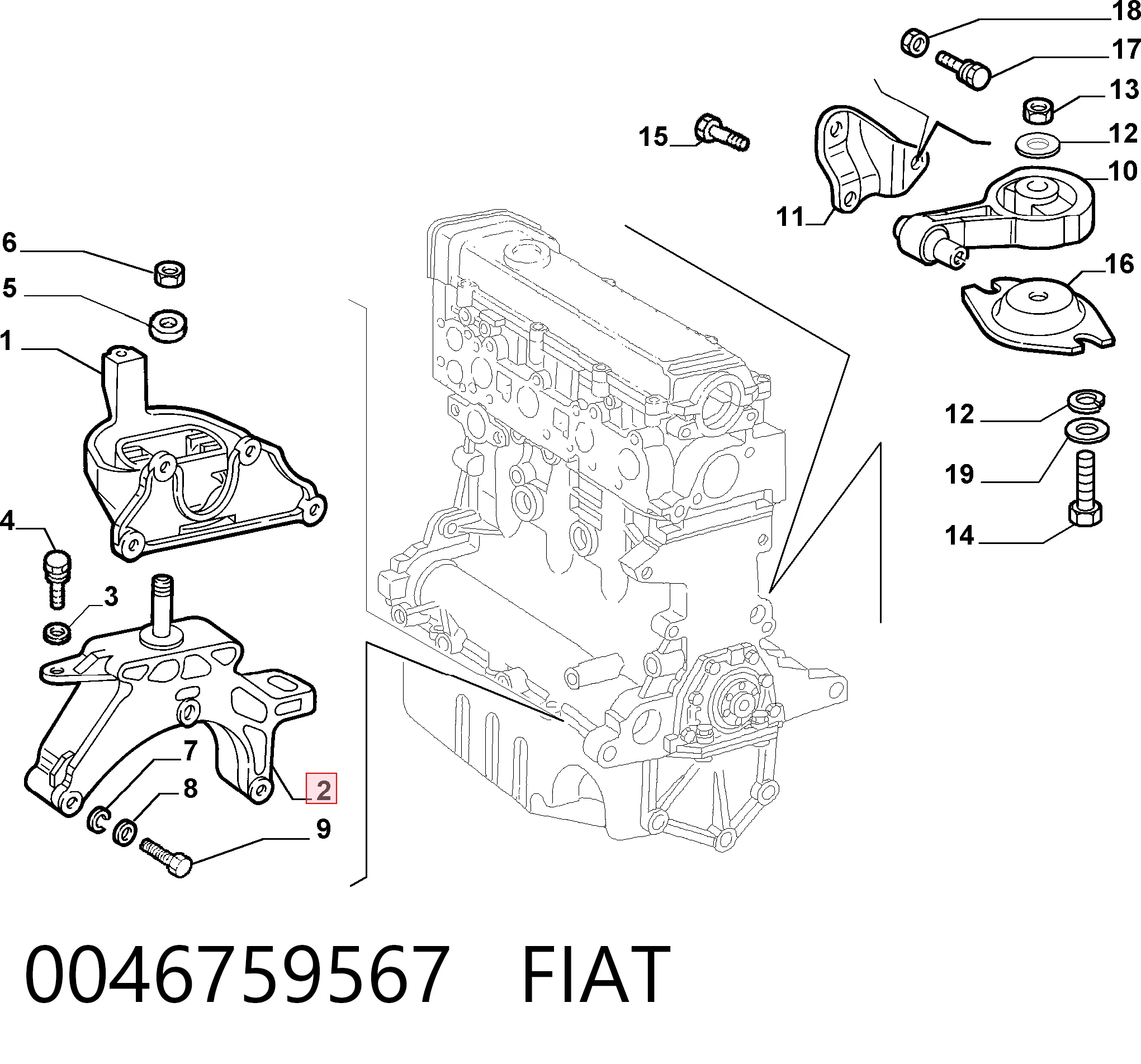 Soporte de cojín de la caja de cambios 0046759567 FIAT