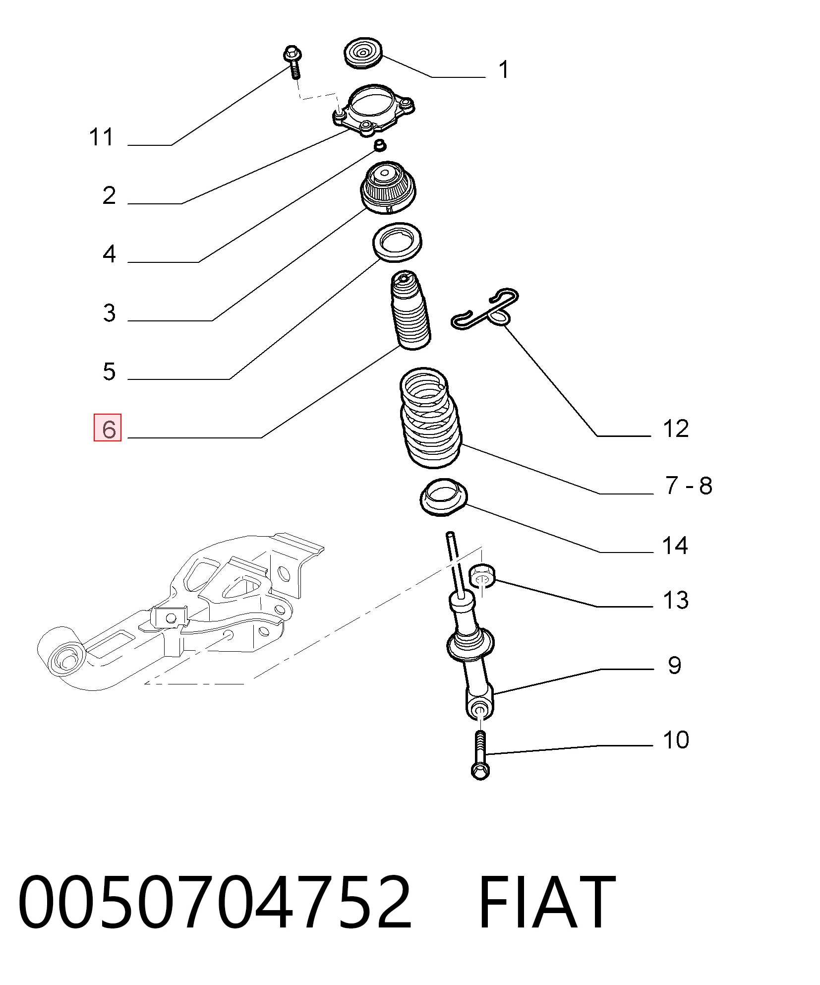 Tope de amortiguador trasero y guardapolvo 0050704752 FIAT