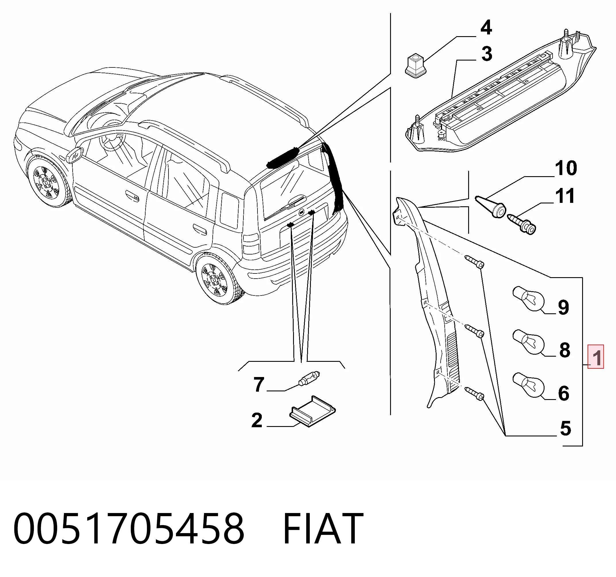 Piloto trasero derecho para Fiat Panda II 169A