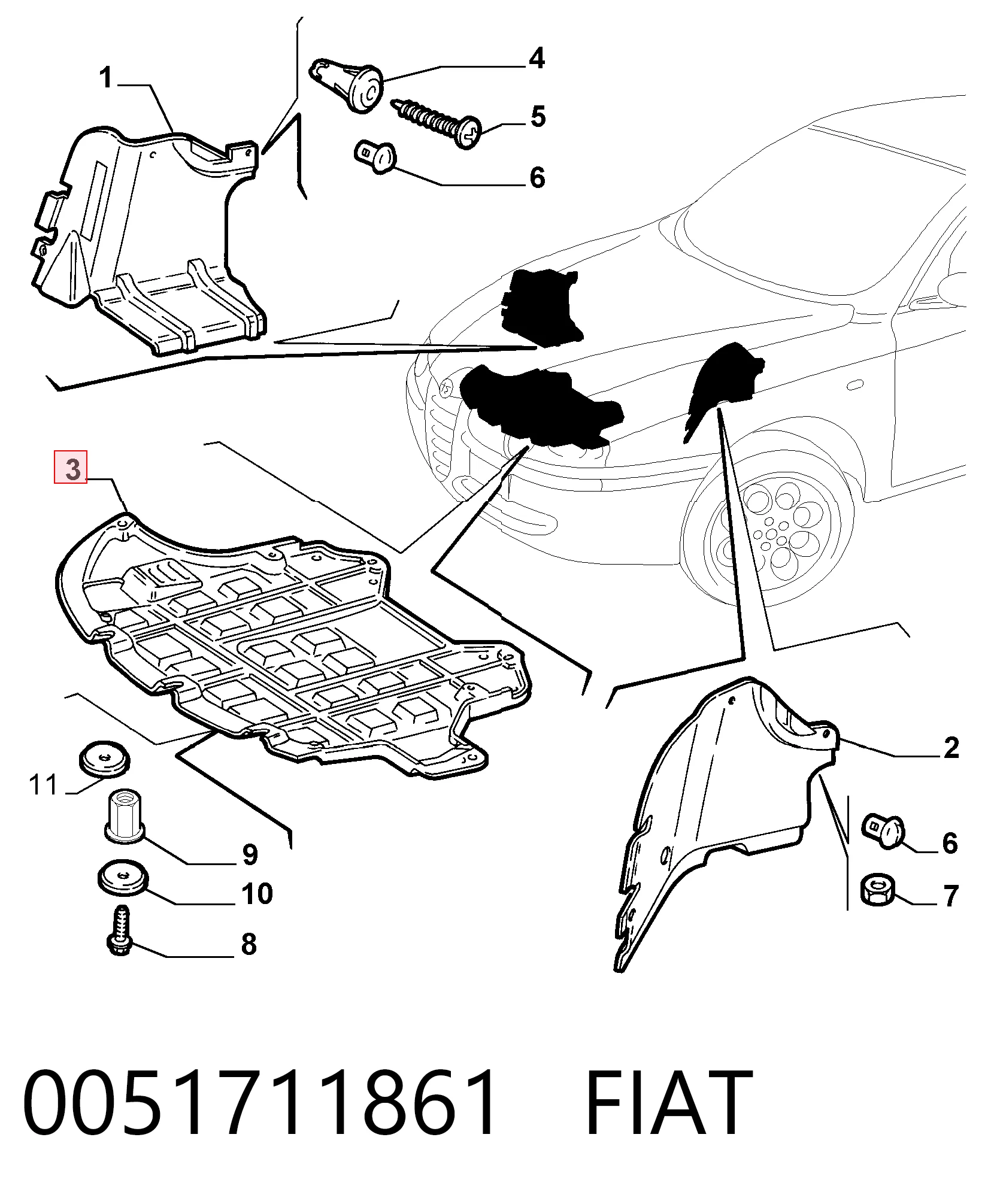 Precio del repuesto Aislante de capot 147 hatchback