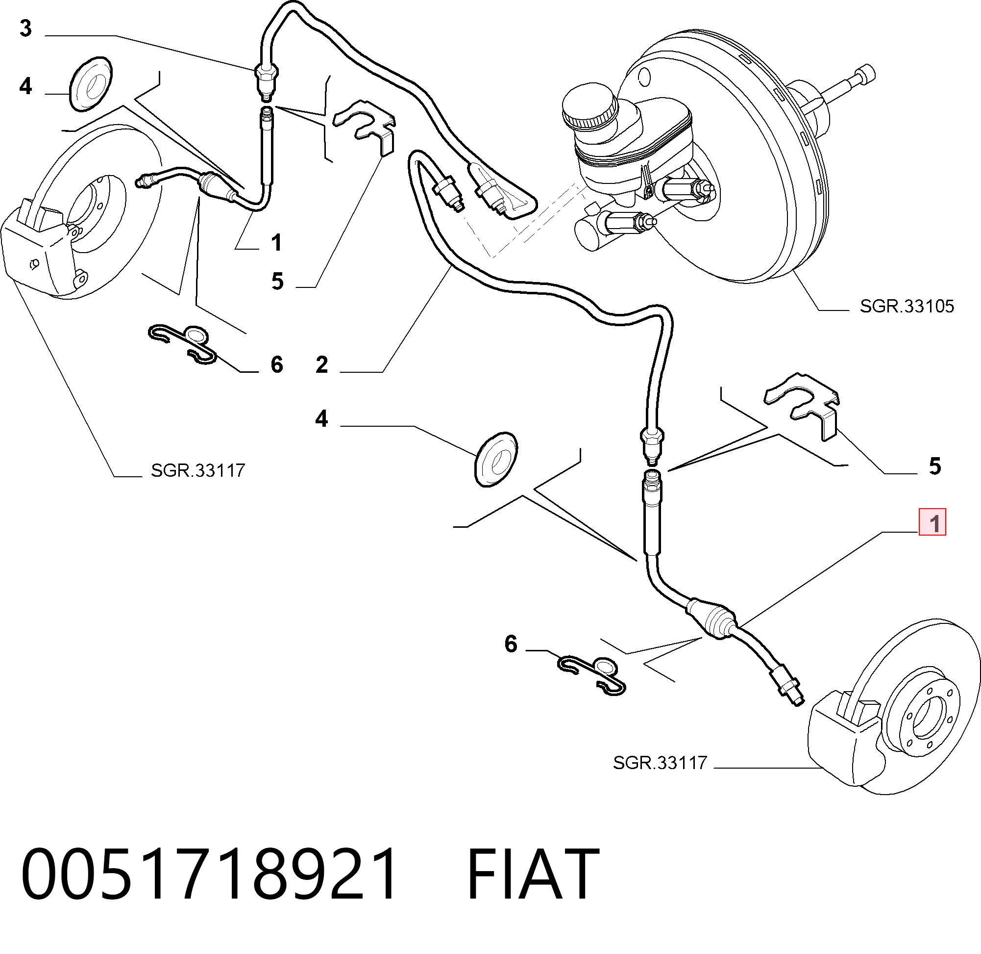 Tubo flexible de frenos delantero Fiat Panda II (169A)