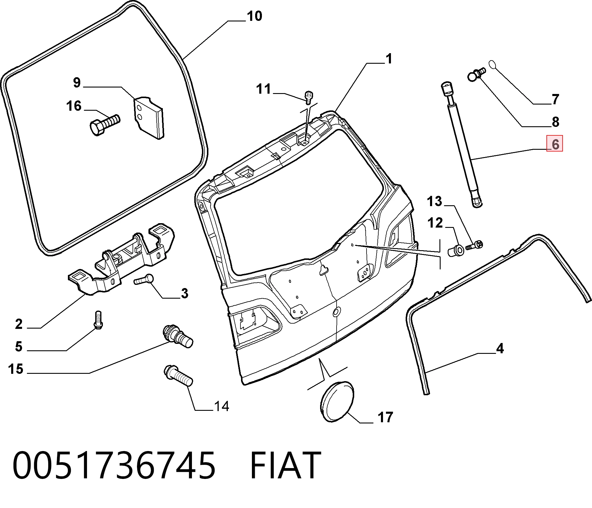 Amortiguador de la tapa del maletero 0051736745 FIAT